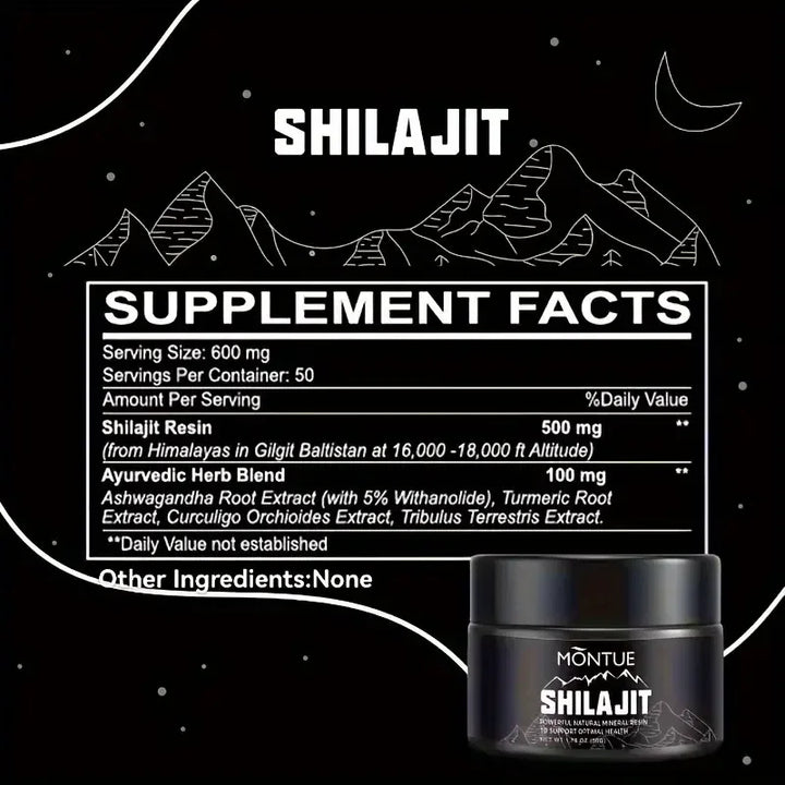 600mg Pure Himalayan Shilajit Resin with Organic Ayurvedic Blend for Energy, Strength & Immunity, High Potency, 100% Natural.