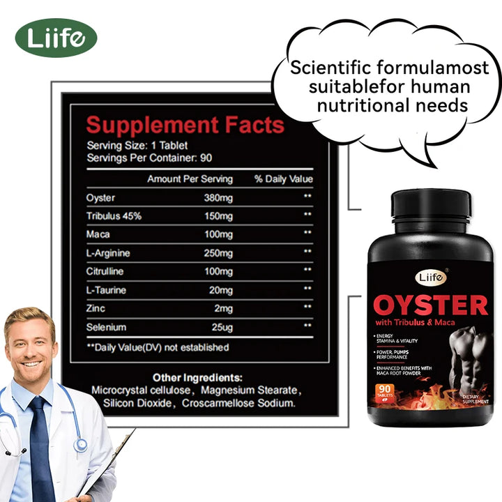 Liife Oyster+Maca-90 Capsules for Vitality,Enhance Performance,Motivation,Strength.For men and women,Made in USA.