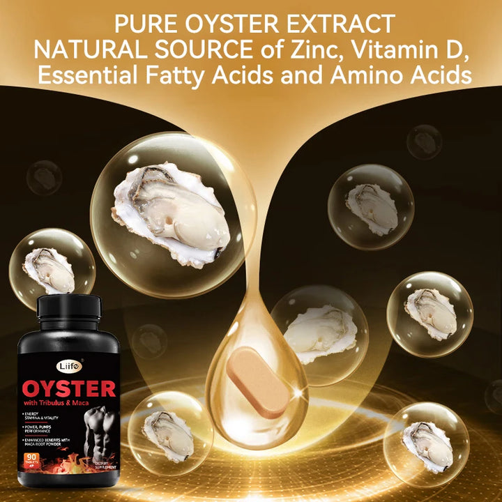 Liife Oyster+Maca-90 Capsules for Vitality,Enhance Performance,Motivation,Strength.For men and women,Made in USA.