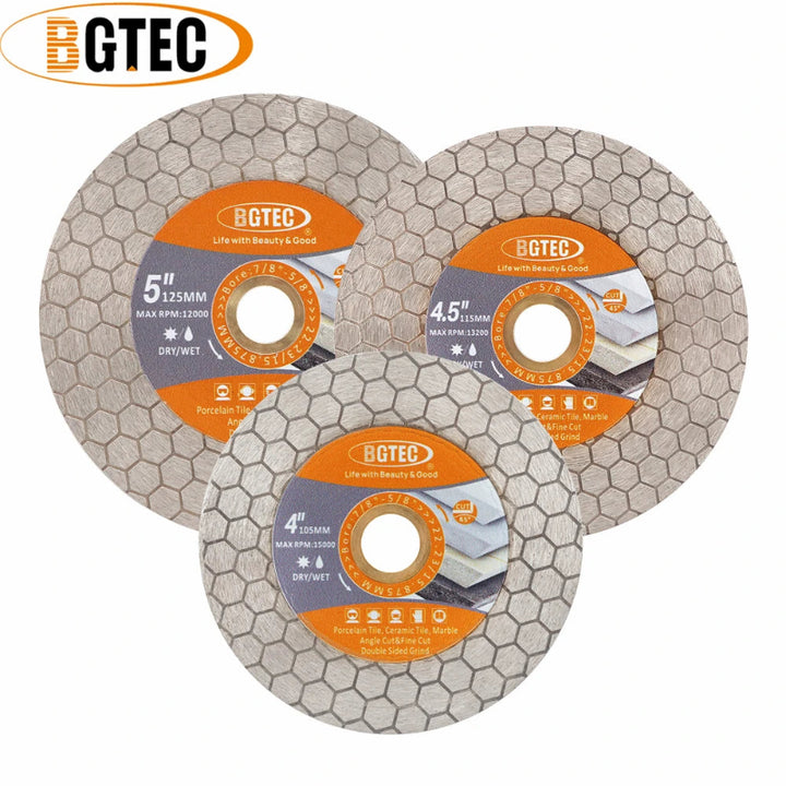 BGTEC 1pc 105/115/125mm Diamond Saw Blade Cutting Disc Porcelain Double-sided Hex Tile Cutter Grinding Marble Granite Plate