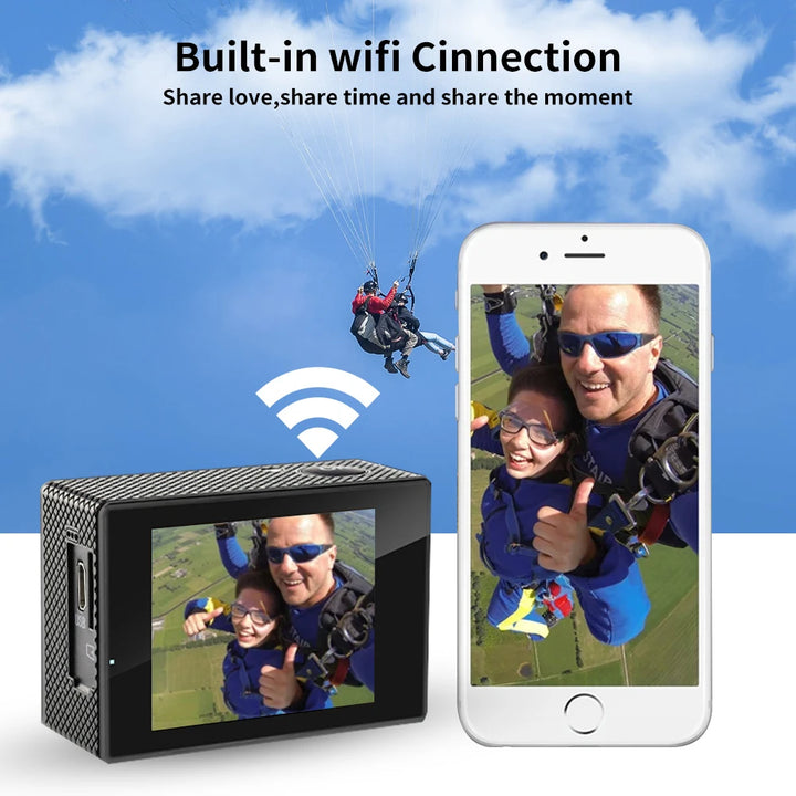 4K Action Camera WiFi 2.0" Screen 1080P/30FPS Waterproof Camera Helmet Video Recording Camera Sports Cameras Outdoor Mini Cam