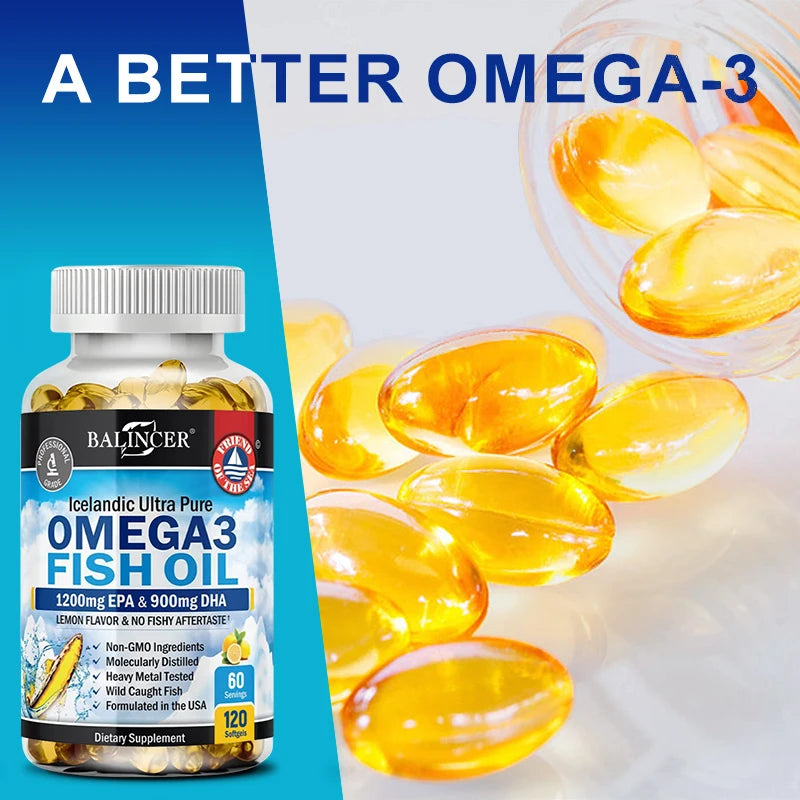 Omega-3 Fish Oil Supplement - with EPA & DHA - Supports Heart and Brain Health Omega 3 Fatty Acids 120 Capsules