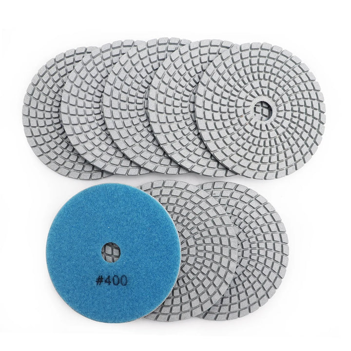 SHDIATOOL 8pcs 100mm Diamond Wet Flexible Polishing Grinding Pads Granite Marble White Resin Bond 4inch Sanding Discs M14 Backer