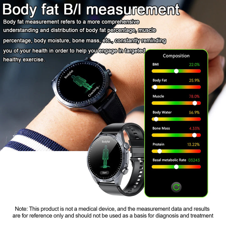 New Pulse Physiotherapy Uric Acid Blood Lipids CES Sleep Aid Smart Watch Men ECG Always Show HD Bluetooth Call Health Smartwatch