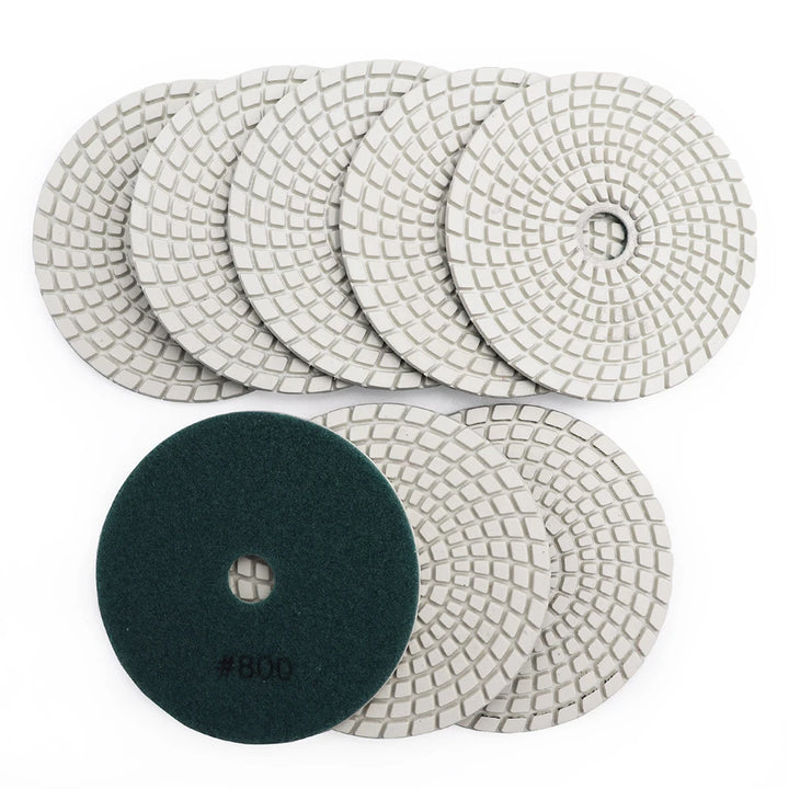 SHDIATOOL 8pcs 100mm Diamond Wet Flexible Polishing Grinding Pads Granite Marble White Resin Bond 4inch Sanding Discs M14 Backer