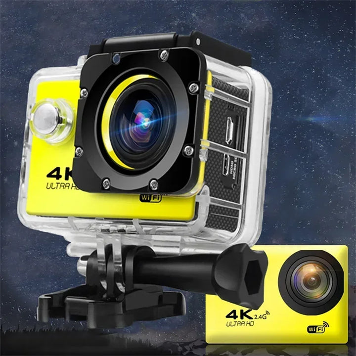 Ultra HD Action Camera with Video Recording, Waterproof Camera, Sports Camera, 4K, 30fps, WiFi, 2.0 ", 170D, Helmet, Underwater