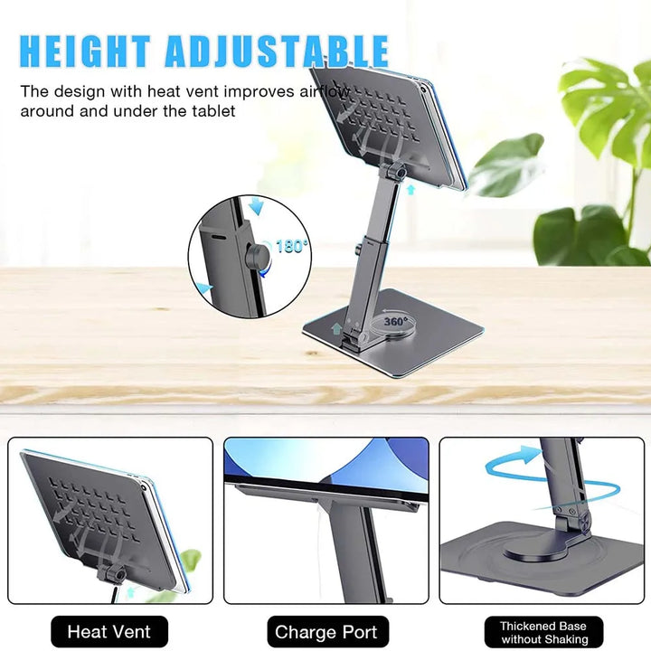 Aluminum Tablet Stand Desk Riser 360° Rotation Multi-Angle Height Adjustable Foldable Holder Dock For Xiaomi iPad Tablet Laptop