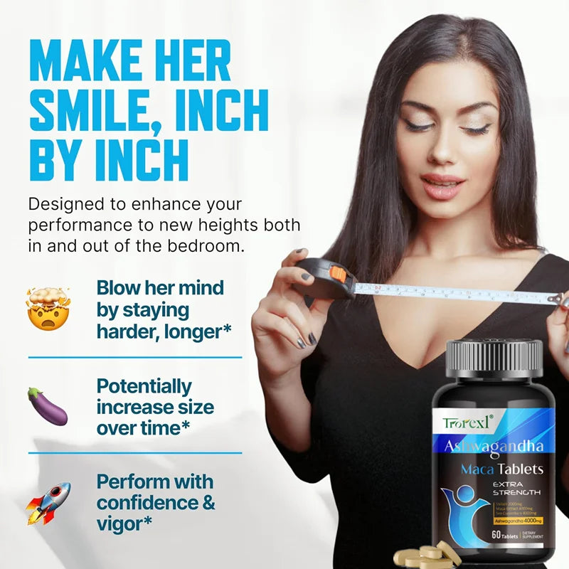 Ashwagandha Capsules Men's Test Booster - Stamina, Endurance, & Strength - 60 Caplets