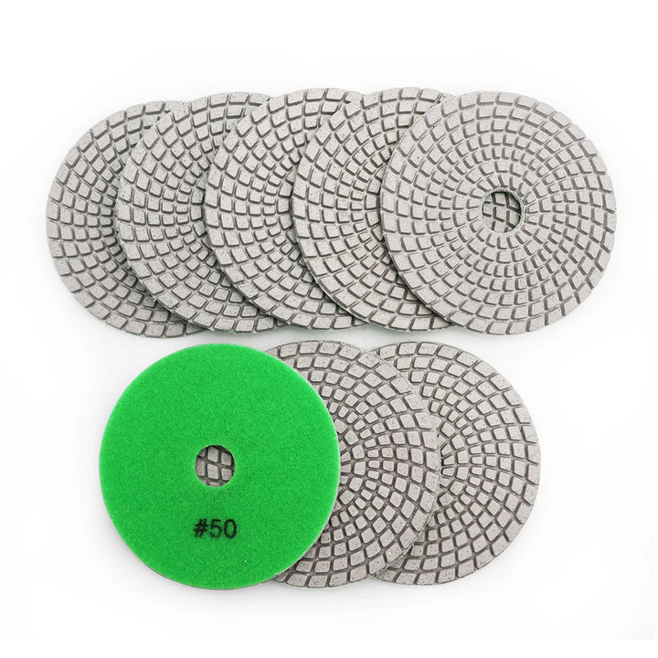 SHDIATOOL 8pcs 100mm Diamond Wet Flexible Polishing Grinding Pads Granite Marble White Resin Bond 4inch Sanding Discs M14 Backer