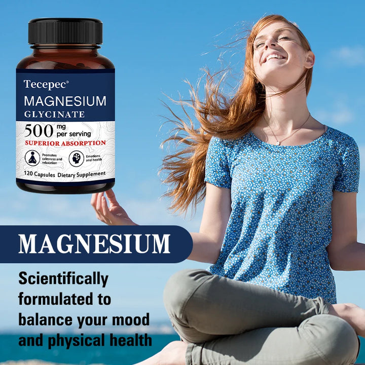 Magnesium Glycinate 500 Mg, 100% Chelated and Purified, for Calm and Relaxation, Emotional Well-being, Non-GMO and Gluten-free