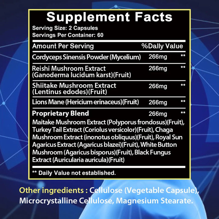 10X Mushroom Supplement - Helps Improve Focus and Memory and Reduce Brain Fog, Relieves Stress, and Increases Energy Levels