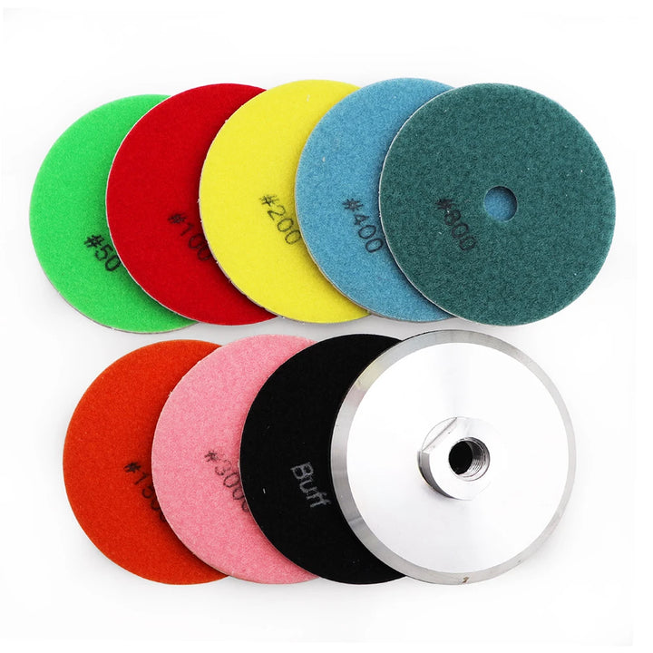 SHDIATOOL 8pcs 100mm Diamond Wet Flexible Polishing Grinding Pads Granite Marble White Resin Bond 4inch Sanding Discs M14 Backer
