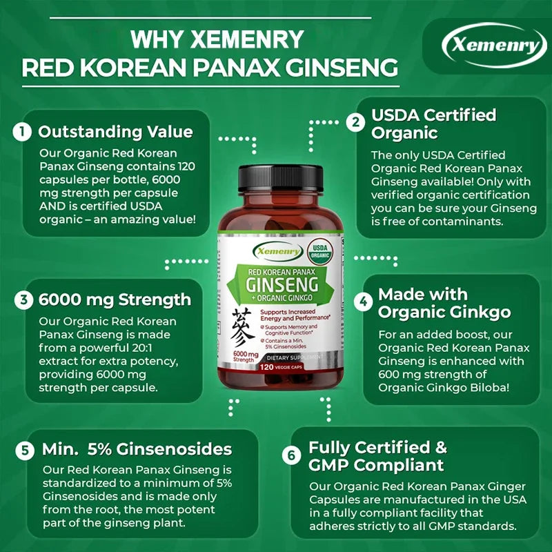 Pure Red Ginseng Extract - Energy Booster Natural Endurance Supplement for Performance, Focus, Vitality and Immune Support
