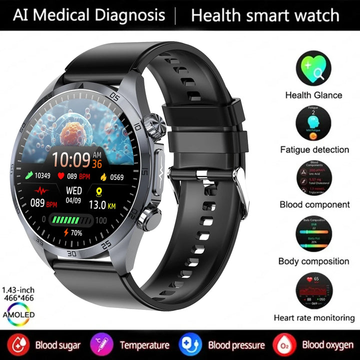 New Pulse Physiotherapy Uric Acid Blood Lipids CES Sleep Aid Smart Watch Men ECG Always Show HD Bluetooth Call Health Smartwatch