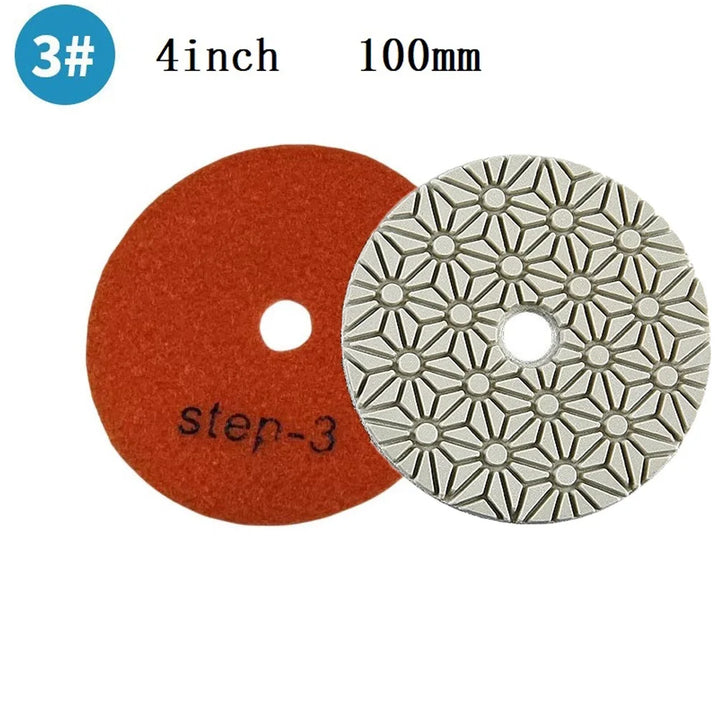 1pc 4 Inch Diamond Polishing Pad Grit 1/2/3 Dry/Wet 3 Step For Polishing Granite, Concrete, Stone And Marble Random Color
