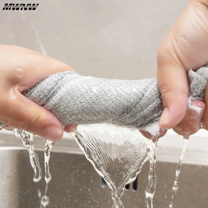 10pcs Magic Dishcloth Silver Wire Cleaning Kitchen Cloth Thickened Microfiber Wash Towel Built-in Sponge Steel Wire Ball Rag