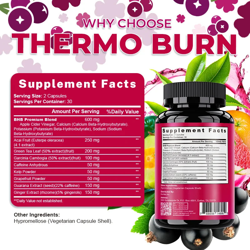 BHB Dietary capsules with BHB Premium Blend,Acai Fruit,Green Tea Leaf, Anti-carb Diet and Fat Burning,Metabolism Boost, Detoxifi