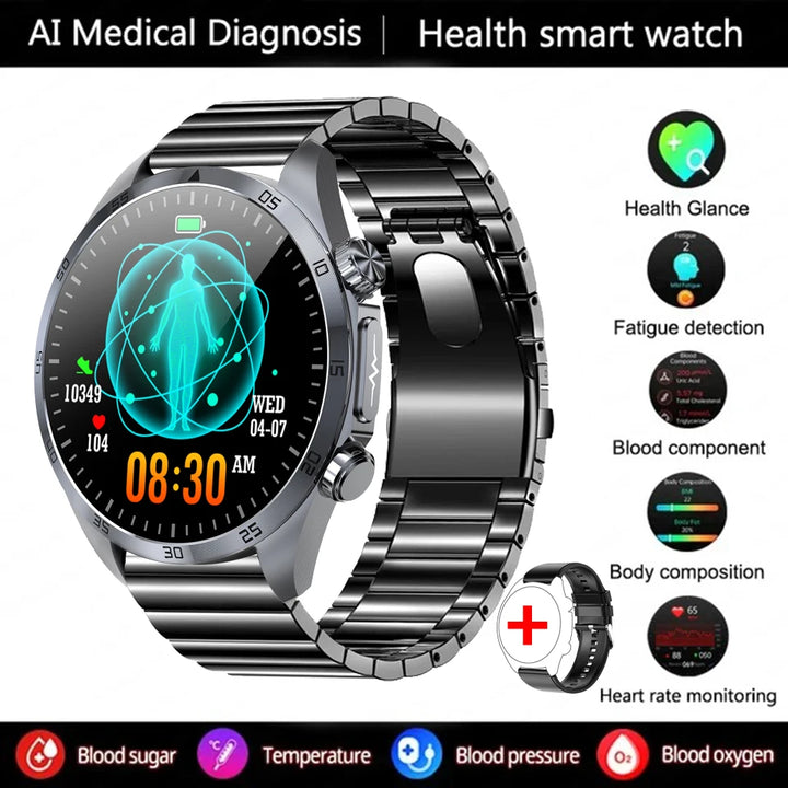New Pulse Physiotherapy Uric Acid Blood Lipids CES Sleep Aid Smart Watch Men ECG Always Show HD Bluetooth Call Health Smartwatch