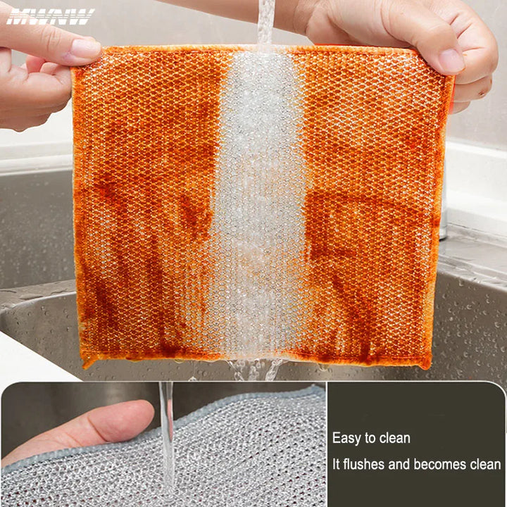 10pcs Magic Dishcloth Silver Wire Cleaning Kitchen Cloth Thickened Microfiber Wash Towel Built-in Sponge Steel Wire Ball Rag