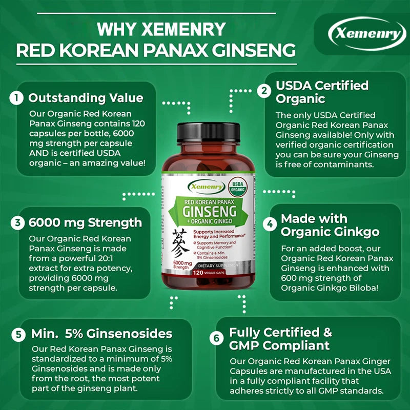 Pure Red Ginseng Extract - Energy Booster Natural Endurance Supplement for Performance, Focus, Vitality and Immune Support