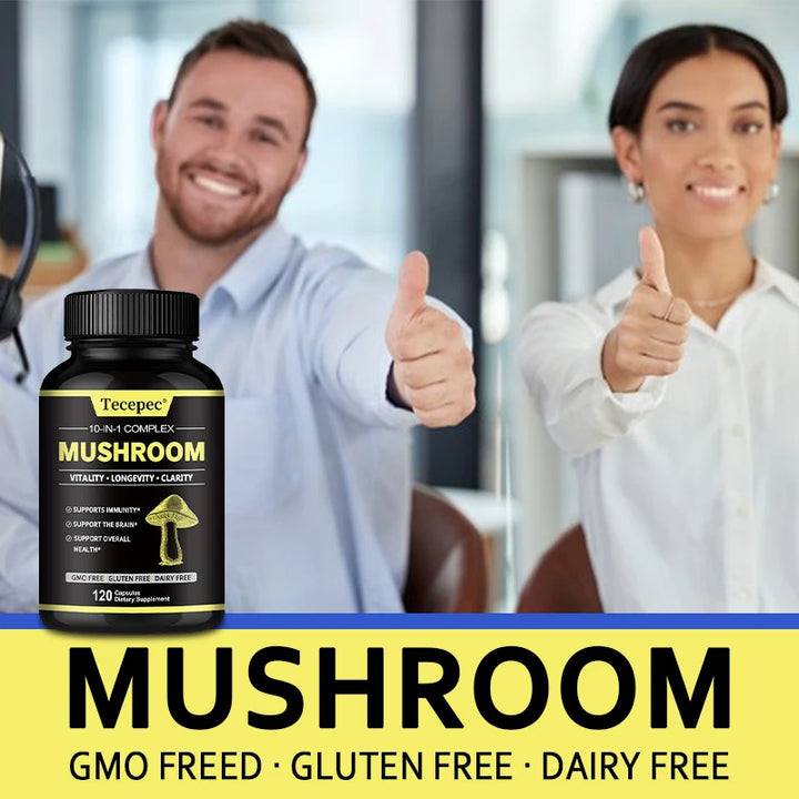 10X Mushroom Supplement - Helps Improve Focus and Memory and Reduce Brain Fog, Relieves Stress, and Increases Energy Levels
