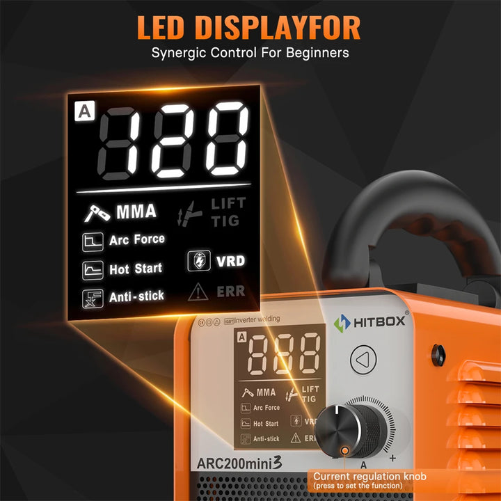 HITBOX ARC-200 2 in 1 MMA LIFT TIG Welding Machine Ultra Mini Solder Inverter LED Digital Display  IGBT Protable Home Welder