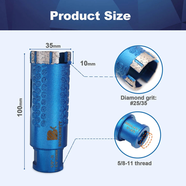 BRSCHNITT 1pc/2pcs 35mm 5 8 Thread Diamond Laser Welded Dry Drilling Bit Porcelain Tile Cutter Hole Saw For Granite Marble Stone