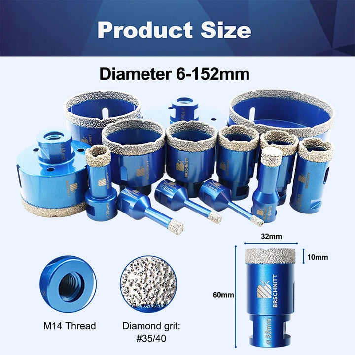 BRSCHNIT Diamond Drill Core Bit Drill 6-150mm 1Pc Diamond Drill Bit Hole Saw for Granite Porcelain Ceramic Drill Tile Cutter