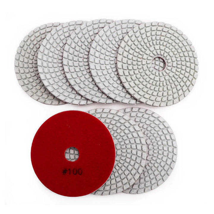 SHDIATOOL 8pcs 100mm Diamond Wet Flexible Polishing Grinding Pads Granite Marble White Resin Bond 4inch Sanding Discs M14 Backer