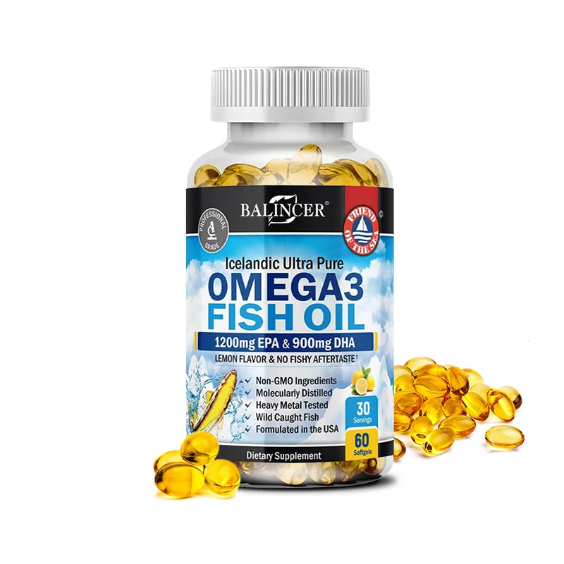 Omega-3 Fish Oil Supplement - with EPA & DHA - Supports Heart and Brain Health Omega 3 Fatty Acids 120 Capsules