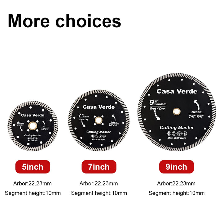 Casaverde 125/180/230mm Diamond Turbo Cutting Blade Granite Cutting Disc For Granite Marble Pavers Concrete Ceramic Dry Cutting