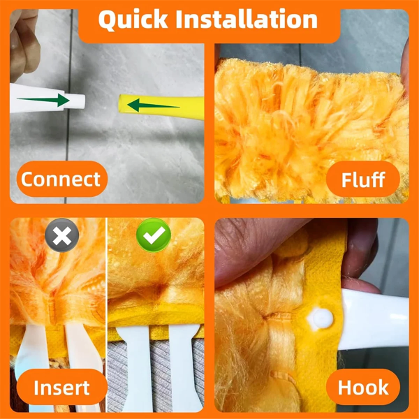 New 30 Pack 360 Dusters Refills for Swiffer Dusters, Duty Duster Kit Disposable Dusters Refills with 1 Handle Orange Yellow