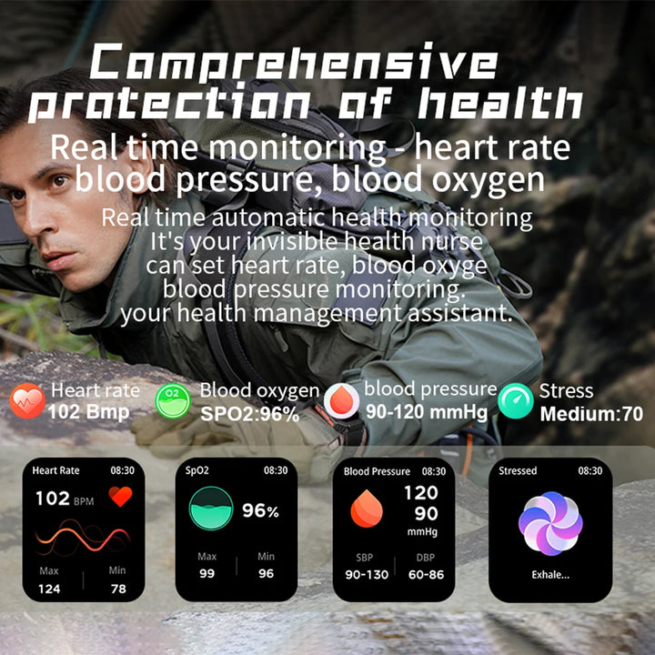 Men Smart Watch For Android IOS Fitness Watches Ip68 Waterproof Military Healthy Monitor AI Voice Bluetooth Call Smartwatch 2023