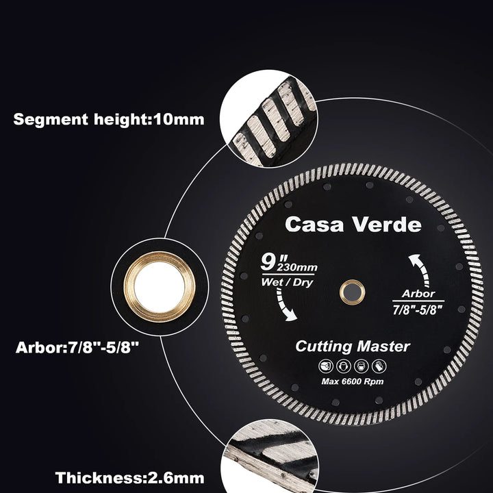 Casaverde 125/180/230mm Diamond Turbo Cutting Blade Granite Cutting Disc For Granite Marble Pavers Concrete Ceramic Dry Cutting