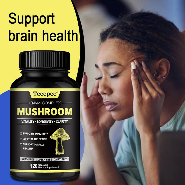 10X Mushroom Supplement - Helps Improve Focus and Memory and Reduce Brain Fog, Relieves Stress, and Increases Energy Levels