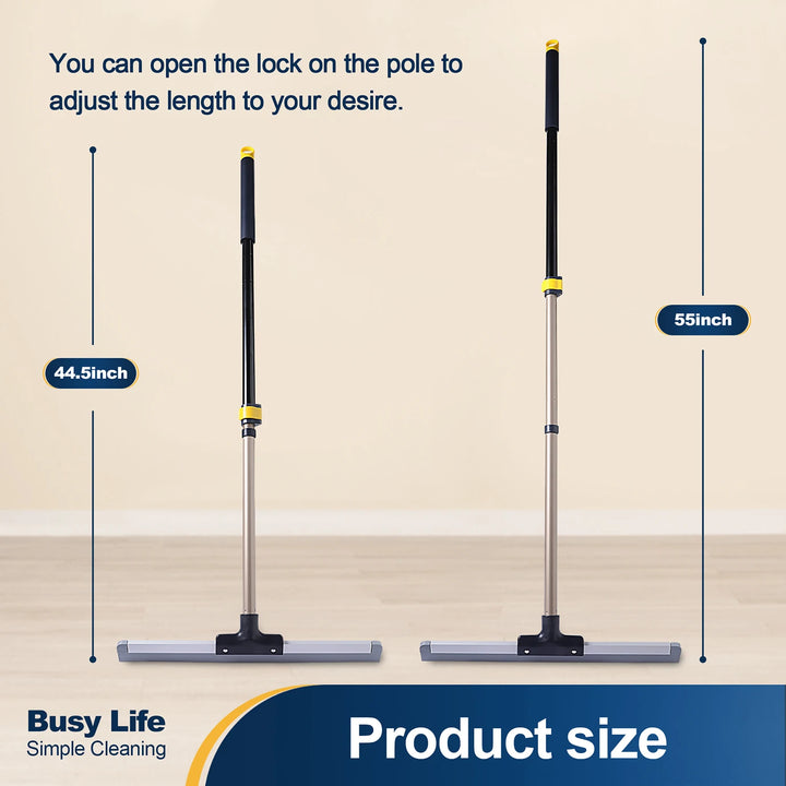 55" Floor Squeegee Scrubber Broom Rubber TPR Blade Telescopic Pole Heavy Duty Household Broom for Marble Glass Tile Cleaning
