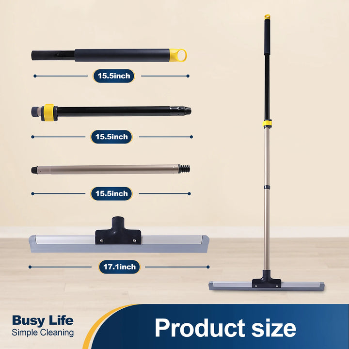55" Floor Squeegee Scrubber Broom Rubber TPR Blade Telescopic Pole Heavy Duty Household Broom for Marble Glass Tile Cleaning