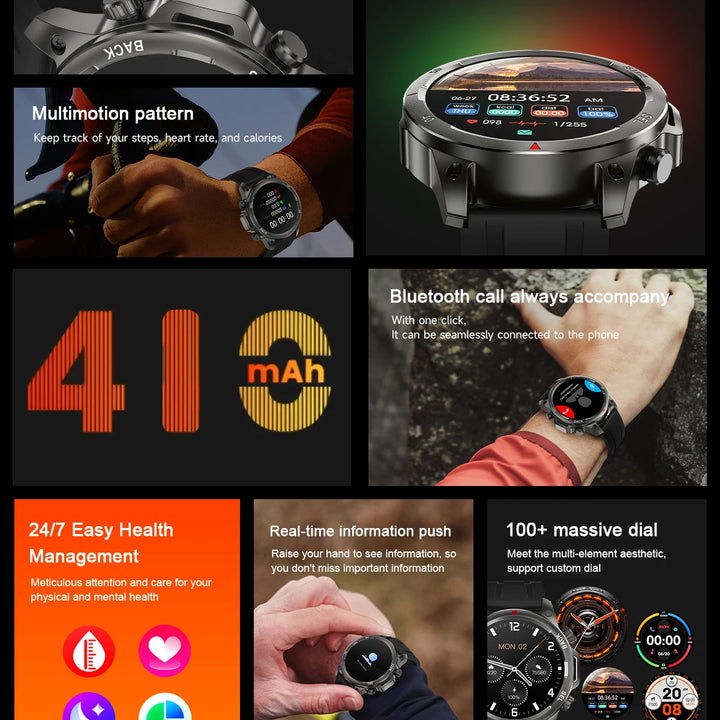 New high-end men's smart Bluetooth call smartwatch IP67 GPS sports fitness 410mAh large battery with flashlight smartwatch 2024