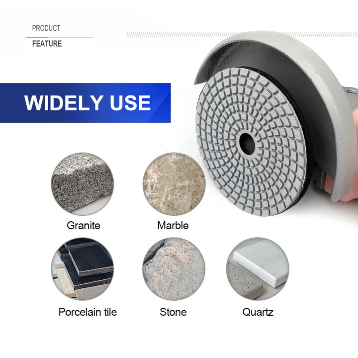 SHDIATOOL 8pcs 100mm Diamond Wet Flexible Polishing Grinding Pads Granite Marble White Resin Bond 4inch Sanding Discs M14 Backer