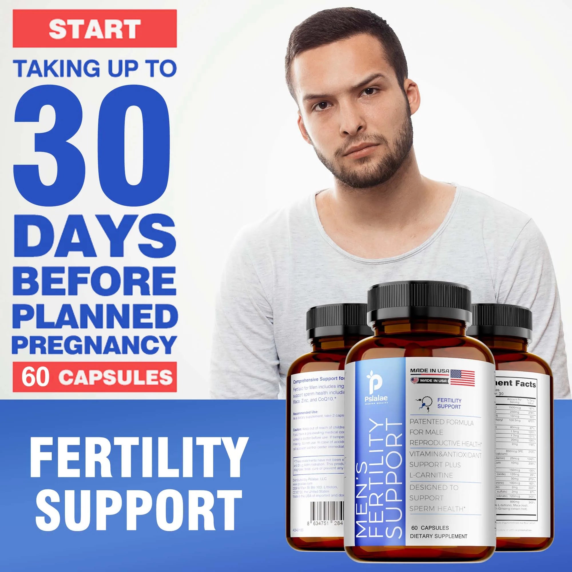 Male Fertility - Maintains Condition, Energy & Endurance, Boosts Strength - 60 Capsules