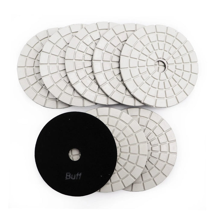 SHDIATOOL 8pcs 100mm Diamond Wet Flexible Polishing Grinding Pads Granite Marble White Resin Bond 4inch Sanding Discs M14 Backer