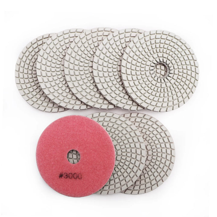SHDIATOOL 8pcs 100mm Diamond Wet Flexible Polishing Grinding Pads Granite Marble White Resin Bond 4inch Sanding Discs M14 Backer