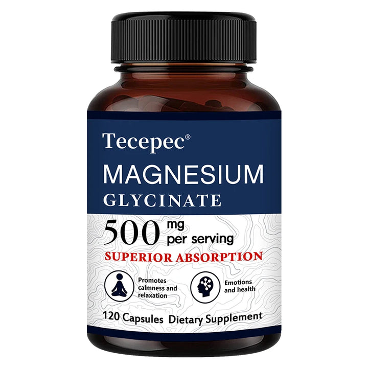 Magnesium Glycinate 500 Mg, 100% Chelated and Purified, for Calm and Relaxation, Emotional Well-being, Non-GMO and Gluten-free