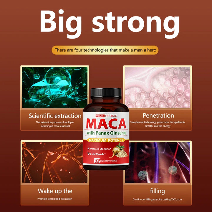 Sports Supplement - Contains Maca, Ginseng Extract Capsules to Burn Fat, Boost Strength, Energy, Performance and Muscle Mass