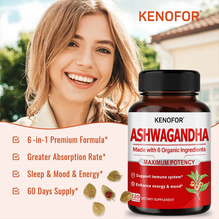Organic Ashwagandha Capsules - with St. John's Wort - Increases Strength, Focus, Mood, Sleep, Energy, Immune Support Supplement