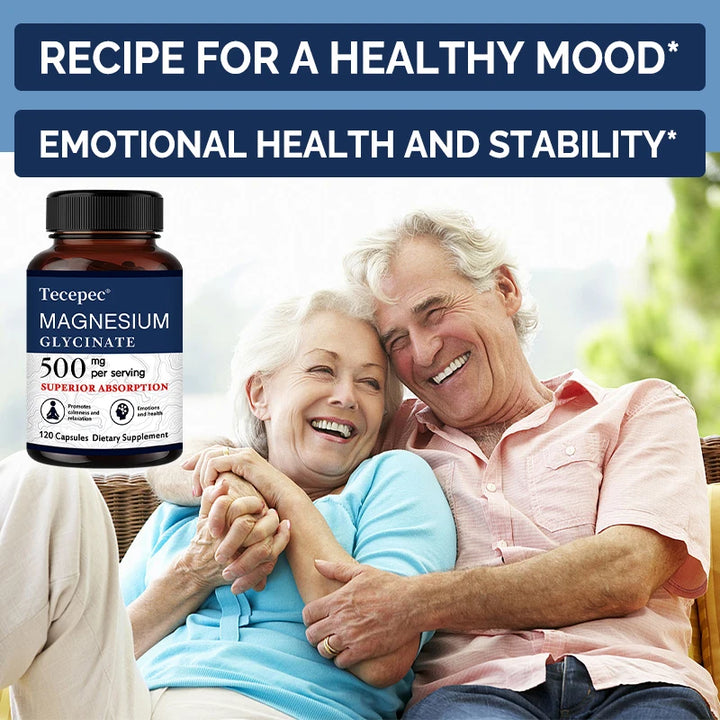 Magnesium Glycinate 500 Mg, 100% Chelated and Purified, for Calm and Relaxation, Emotional Well-being, Non-GMO and Gluten-free