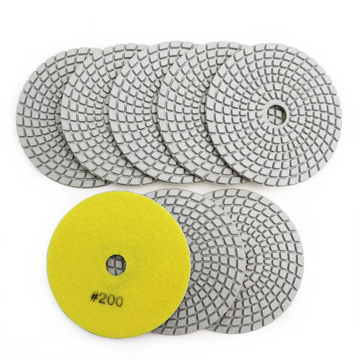 SHDIATOOL 8pcs 100mm Diamond Wet Flexible Polishing Grinding Pads Granite Marble White Resin Bond 4inch Sanding Discs M14 Backer