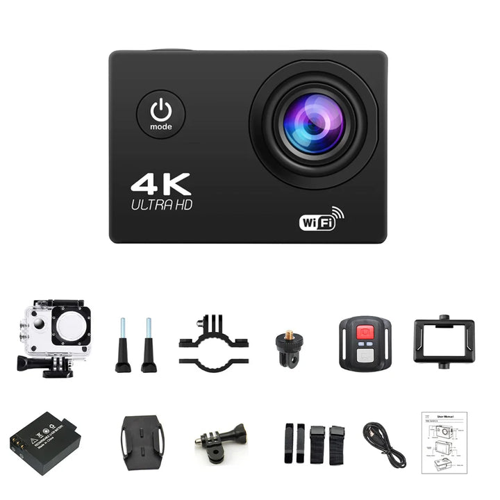 4K Action Camera WiFi 2.0" Screen 1080P/30FPS Waterproof Camera Helmet Video Recording Camera Sports Cameras Outdoor Mini Cam