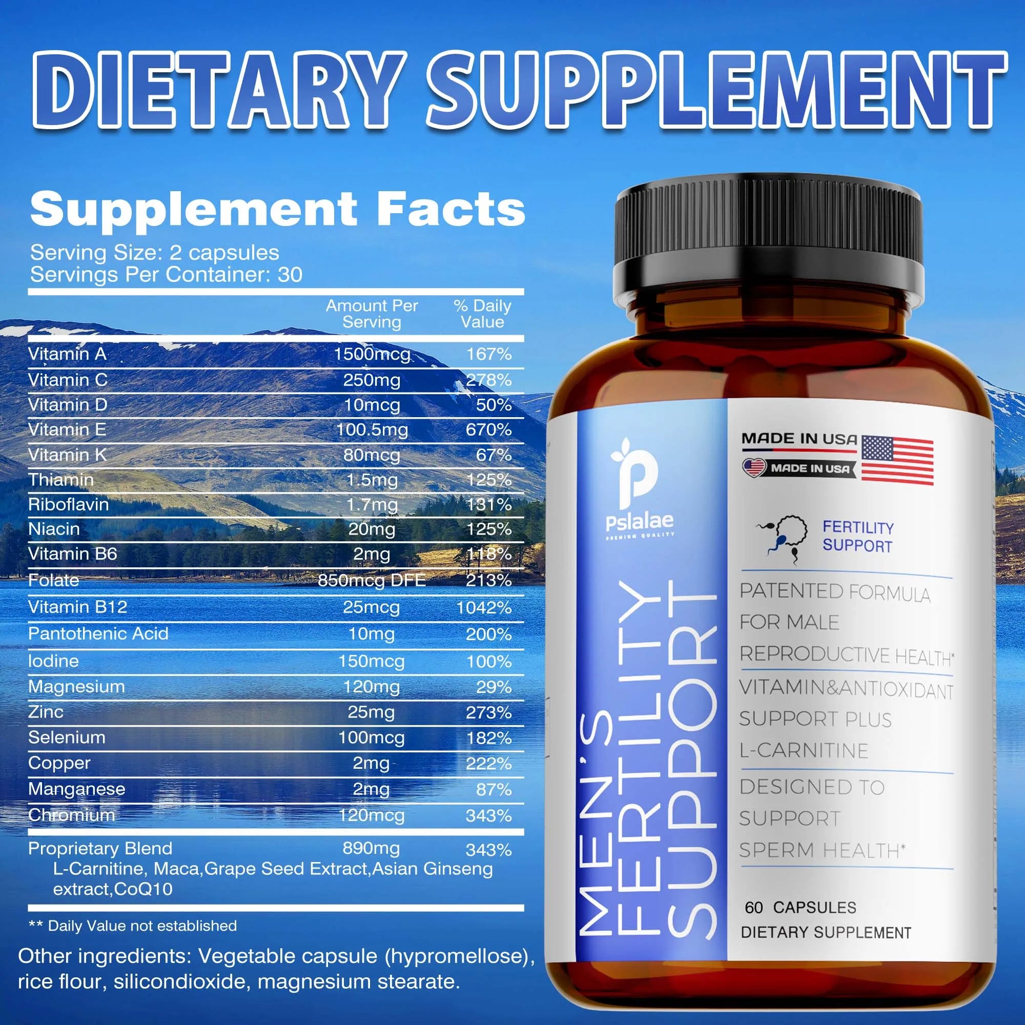 Male Fertility - Maintains Condition, Energy & Endurance, Boosts Strength - 60 Capsules