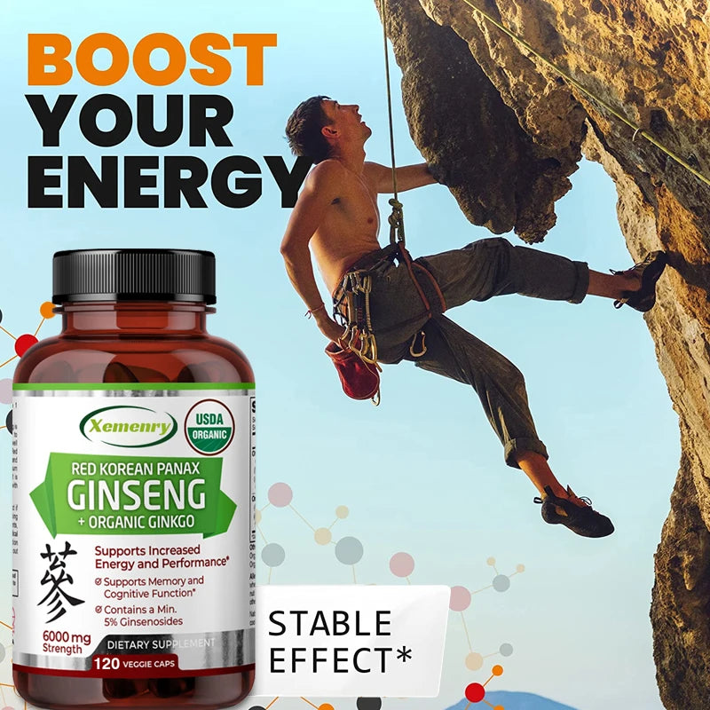 Pure Red Ginseng Extract - Energy Booster Natural Endurance Supplement for Performance, Focus, Vitality and Immune Support